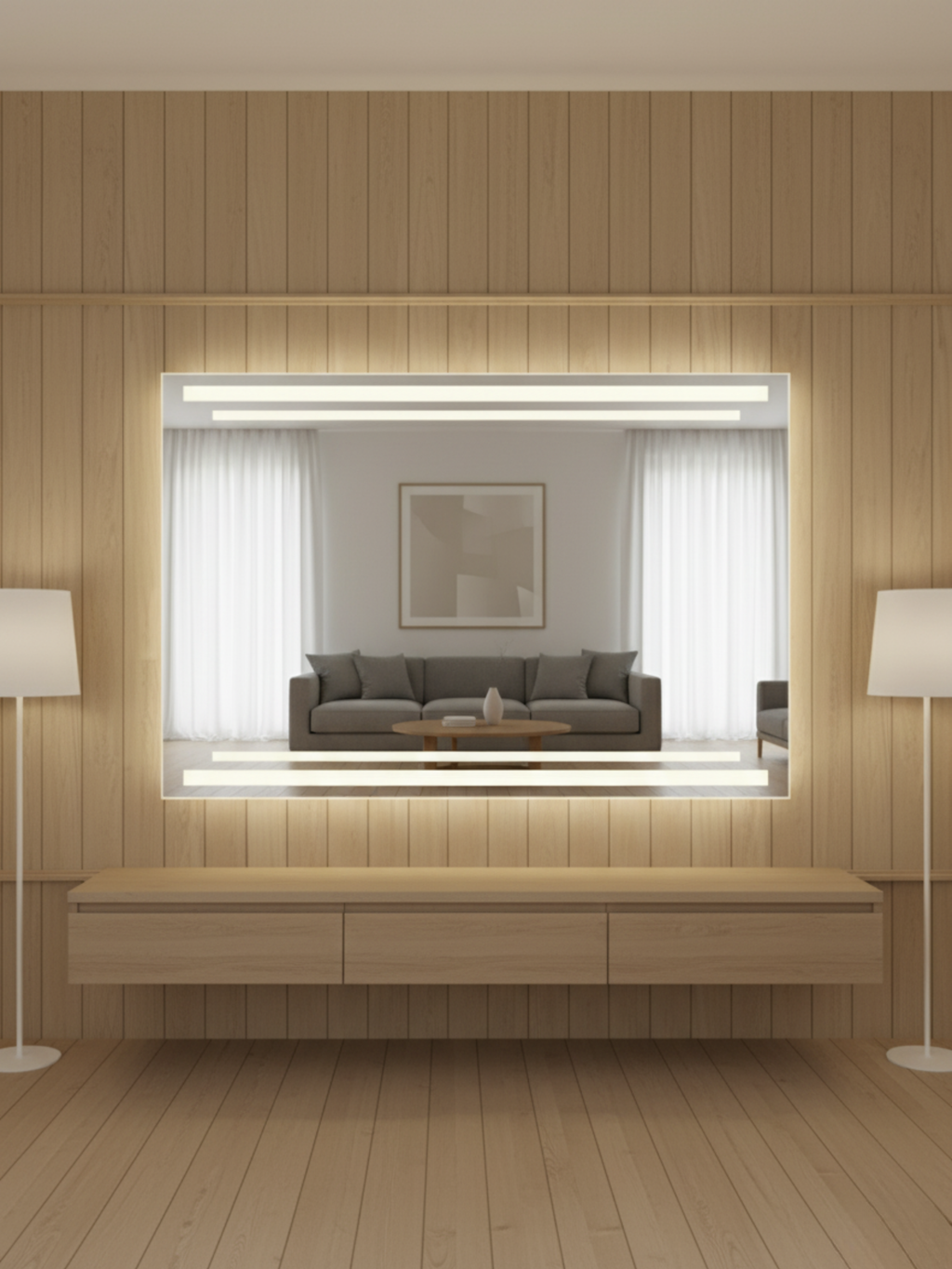 LED bathroom mirror Susanna with touch switch, even white LED light, wall mount installation, 30 sizes available