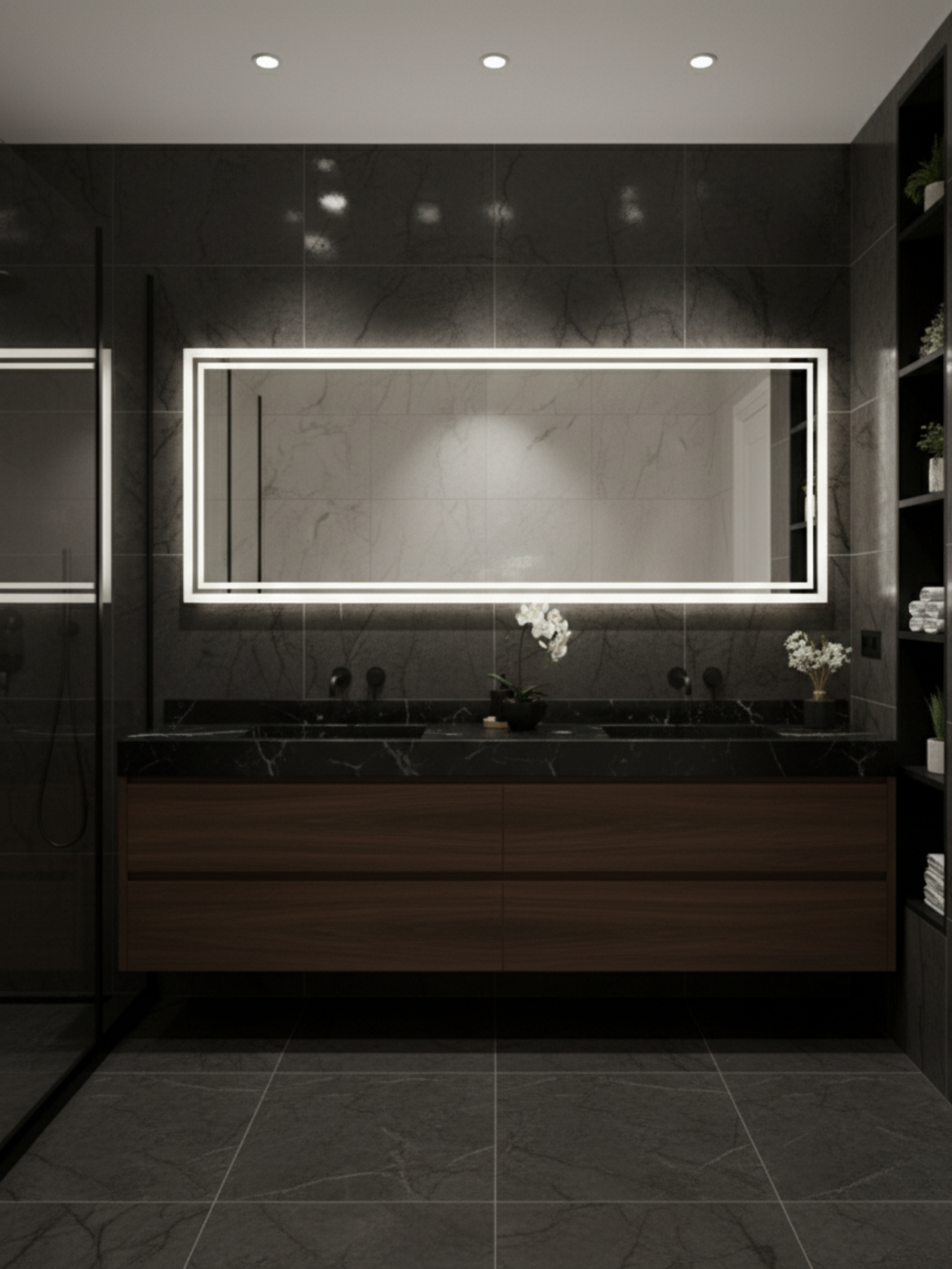 Capricornus LED mirror in modern bathroom - IP65 waterproof, luxury rectangular design for bedroom & living spaces
