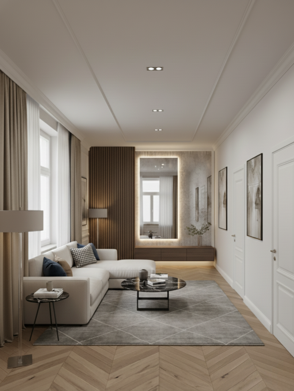 COB LED lighting system in Horizon mirror - energy-efficient, warm light, uniform illumination for bathroom & room
