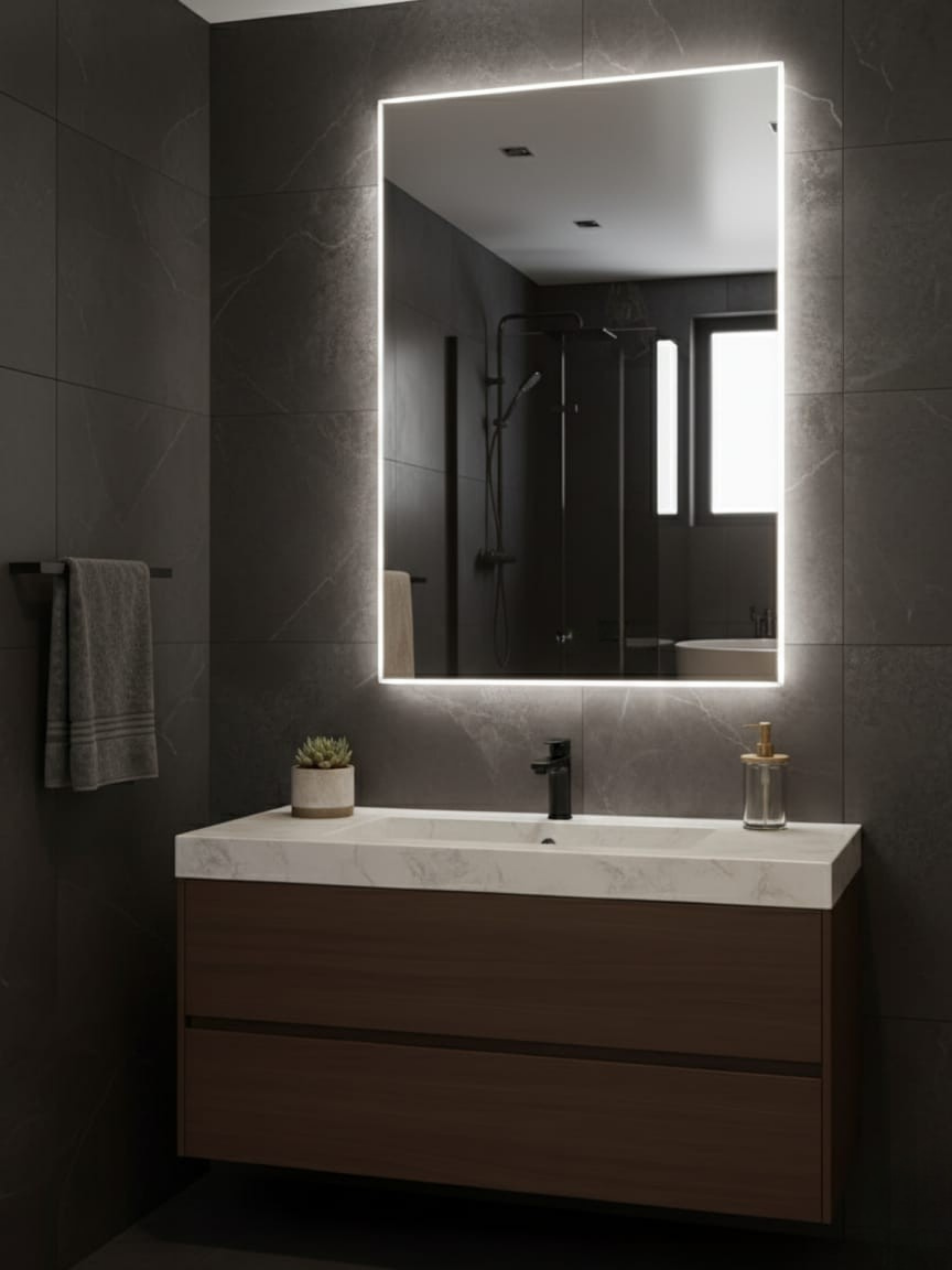 COB LED lighting system in Horizon mirror - energy-efficient, warm light, uniform illumination for any room
