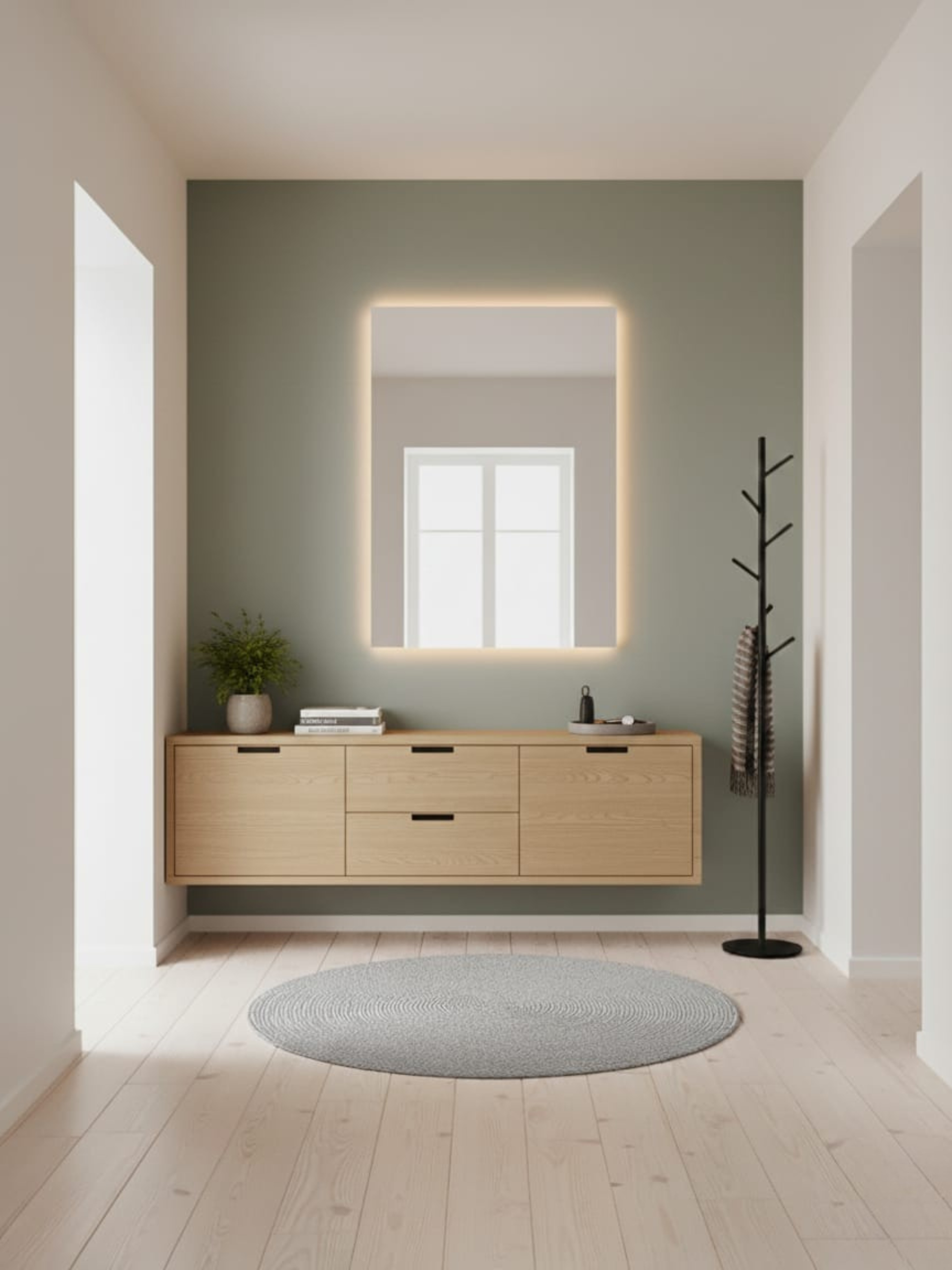 Horizon LED mirror side profile - wall mounting system, IP65 waterproof housing, compact design for bathroom
