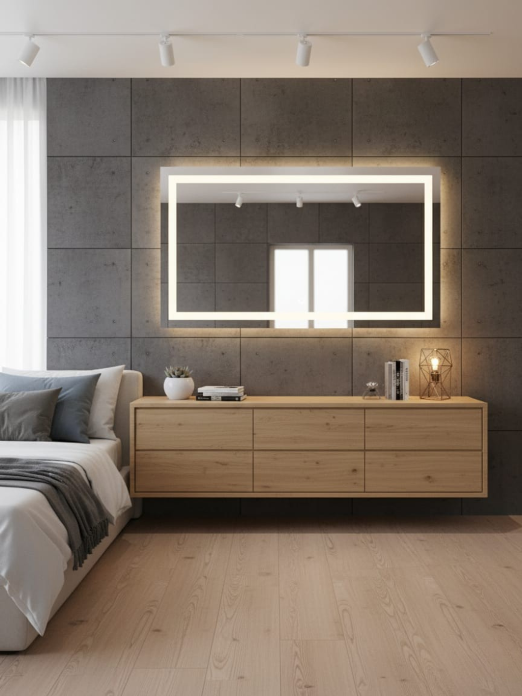 La Luna LED mirror in modern interior - IP65 waterproof, luxury rectangular design for bathroom & living spaces

