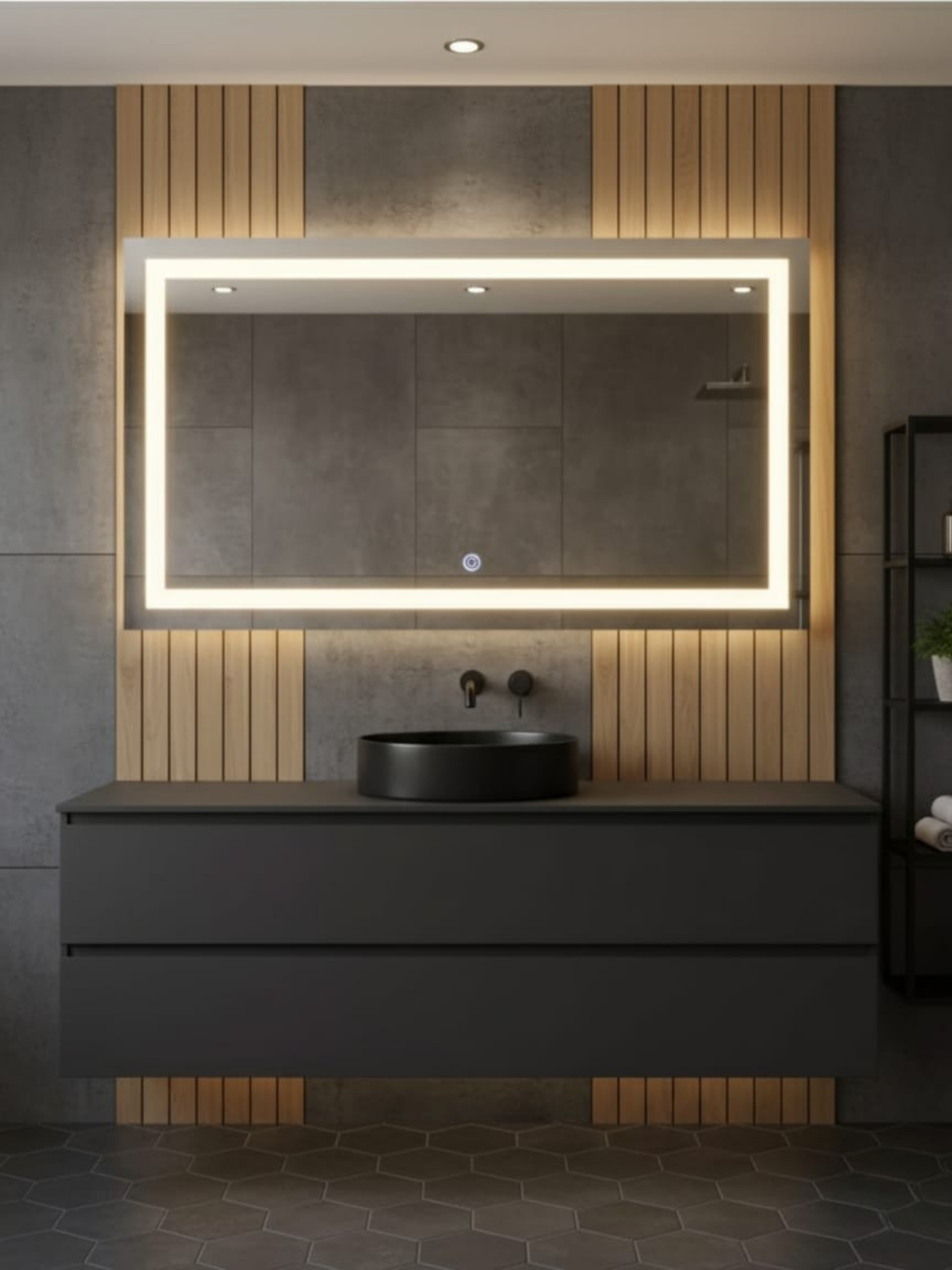 La Luna LED mirror technical specs - 30 size dimensions chart, electrical parameters, IP65, 5-year warranty
