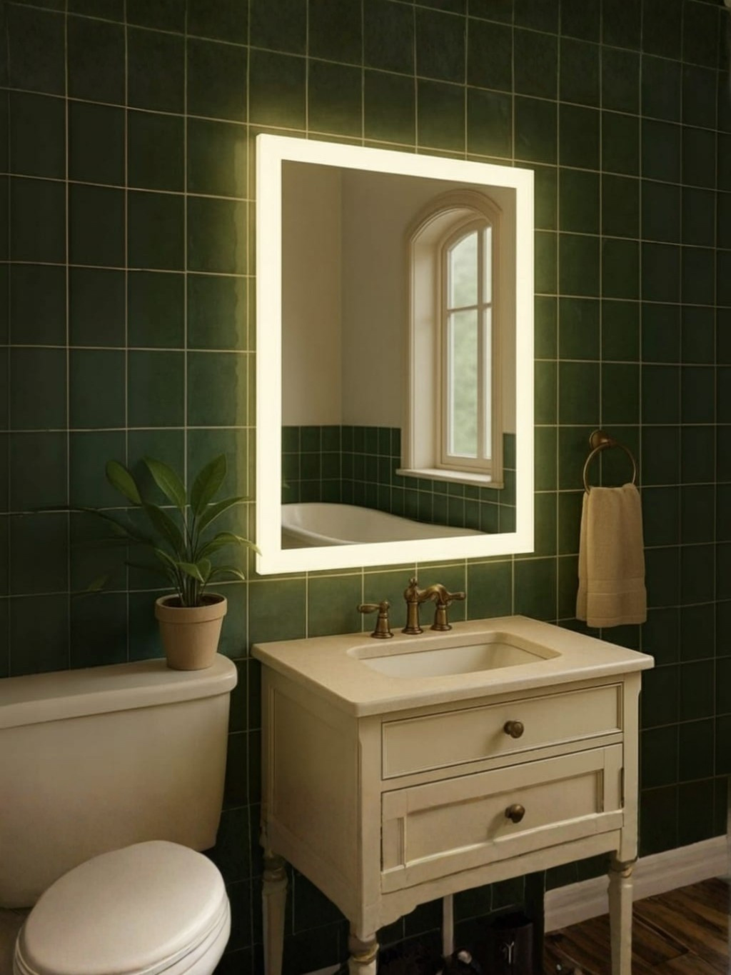 Lena LED mirror in modern bathroom interior - IP65 waterproof, luxury design for bedroom & living spaces
