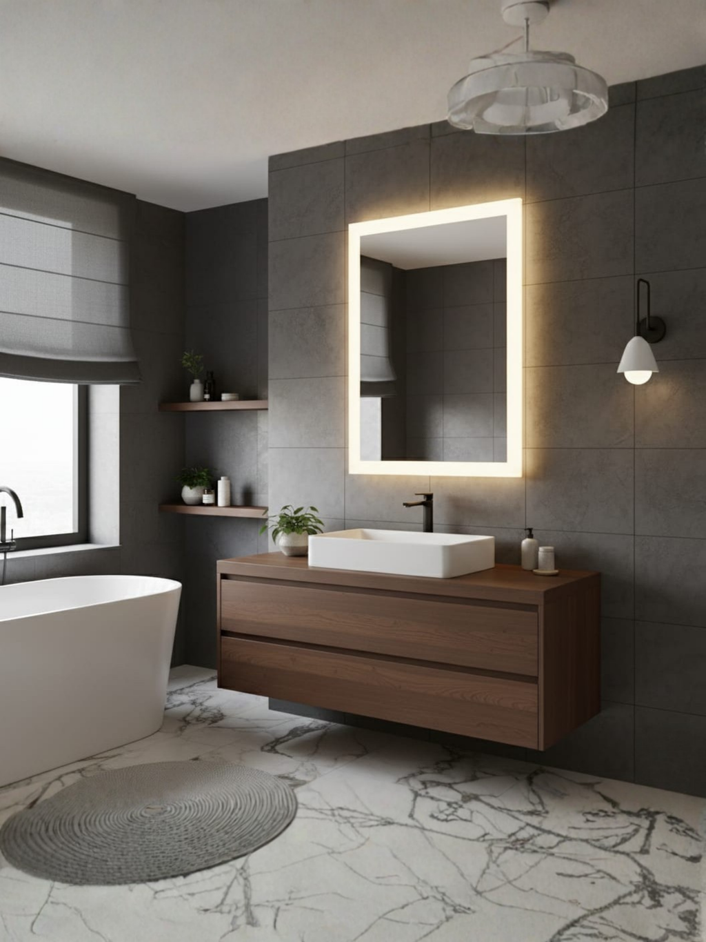 Lena LED mirror side profile - wall mounting system, IP65 waterproof housing, compact design for bathroom & home
