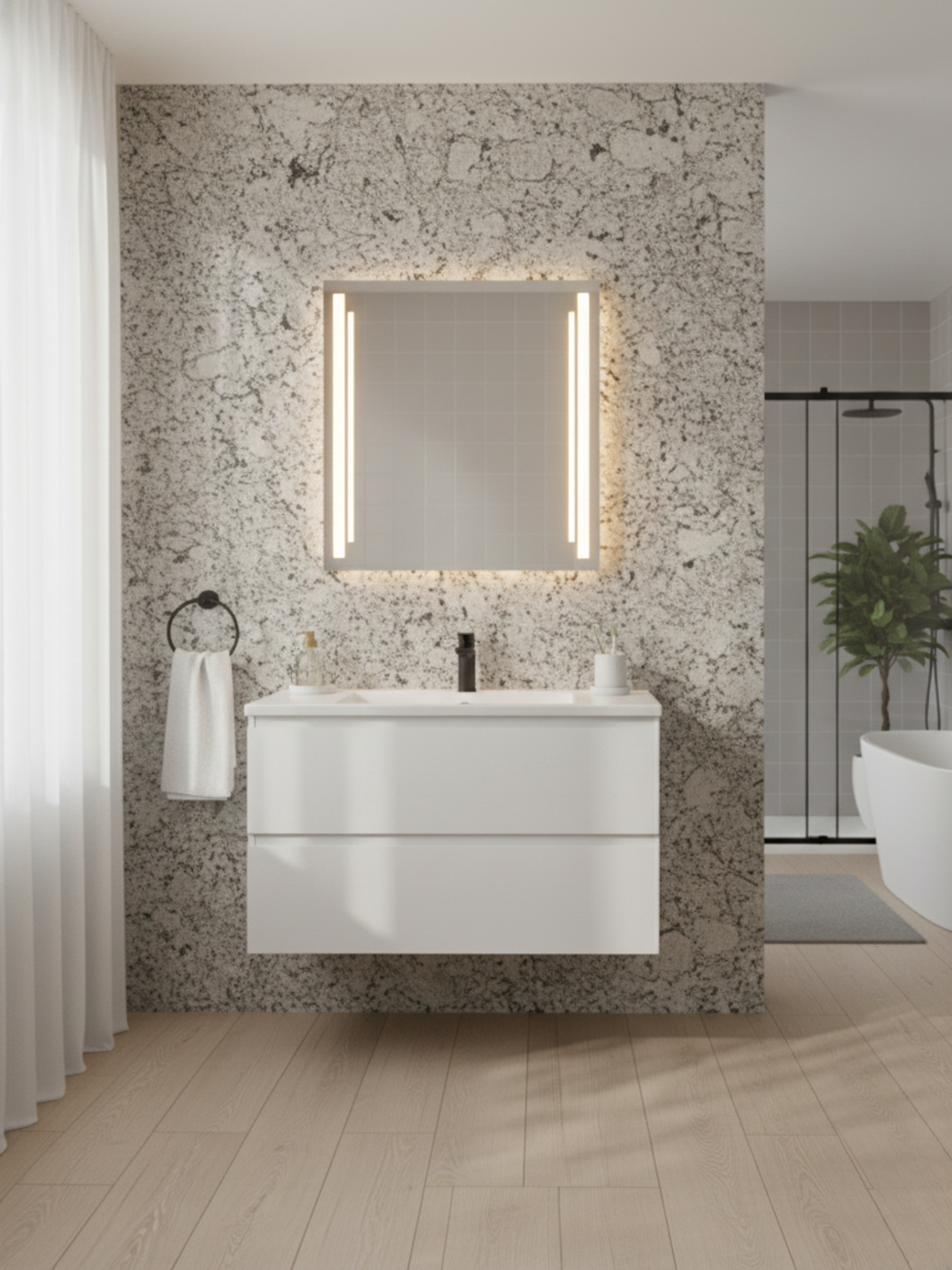 Susanna LED mirror in modern bathroom - IP65 waterproof, luxury design for bedroom & living spaces
