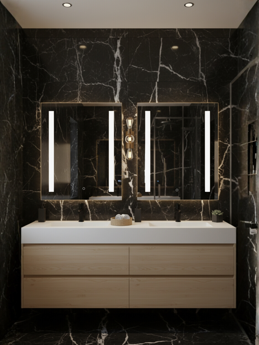 Venus LED mirror side profile - wall mounting system, IP65 waterproof housing, compact design for bathroom & home
