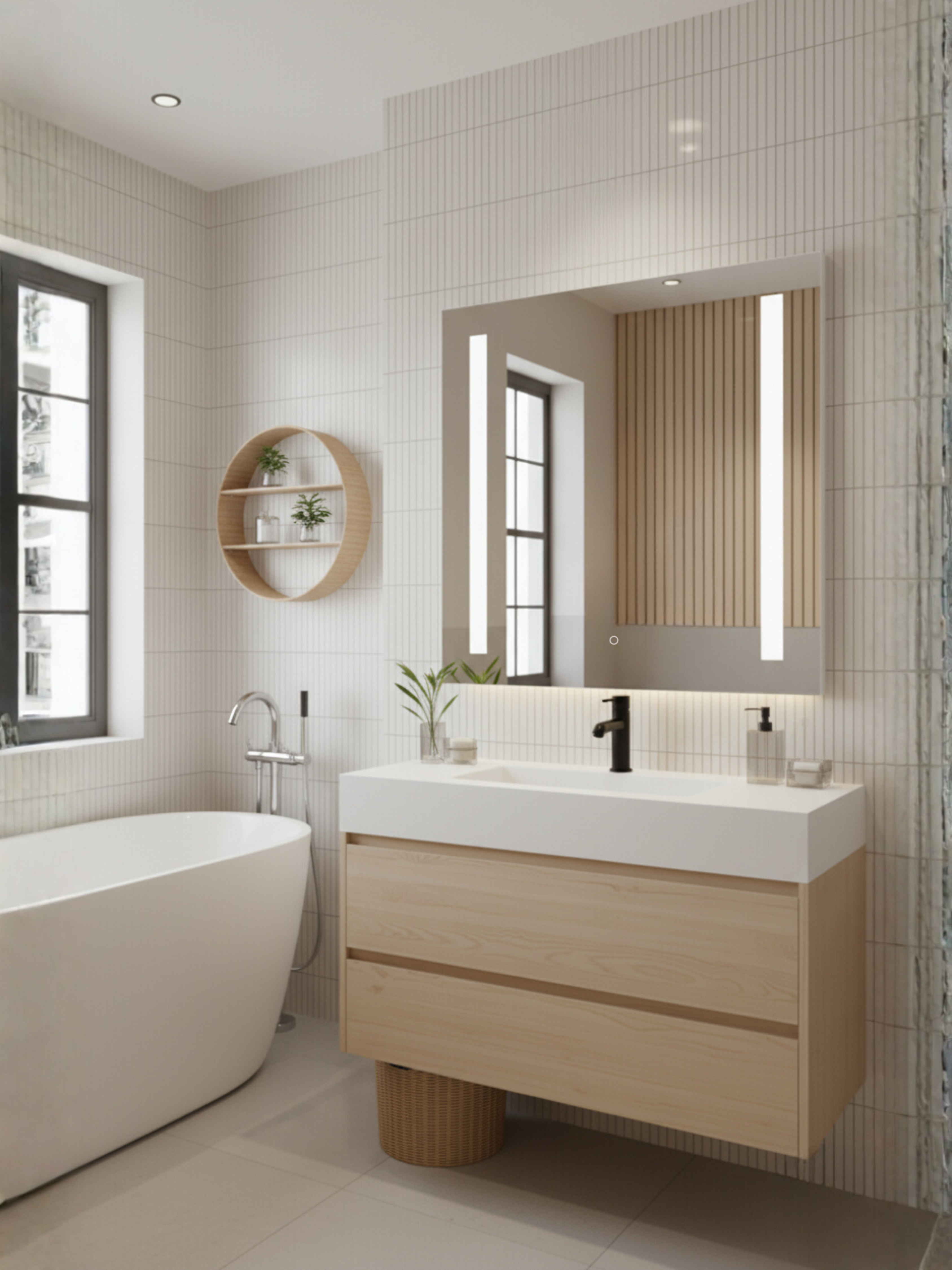 Venus LED mirror technical specifications - dimensions chart, electrical parameters, IP65 certification, 5-year warranty
