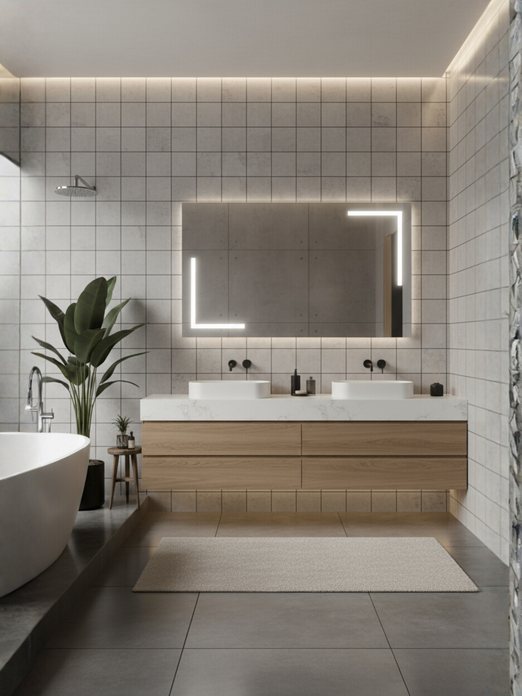 Via Lactea LED mirror technical specs - 30 size dimensions chart, electrical parameters, IP65, 5-year warranty
